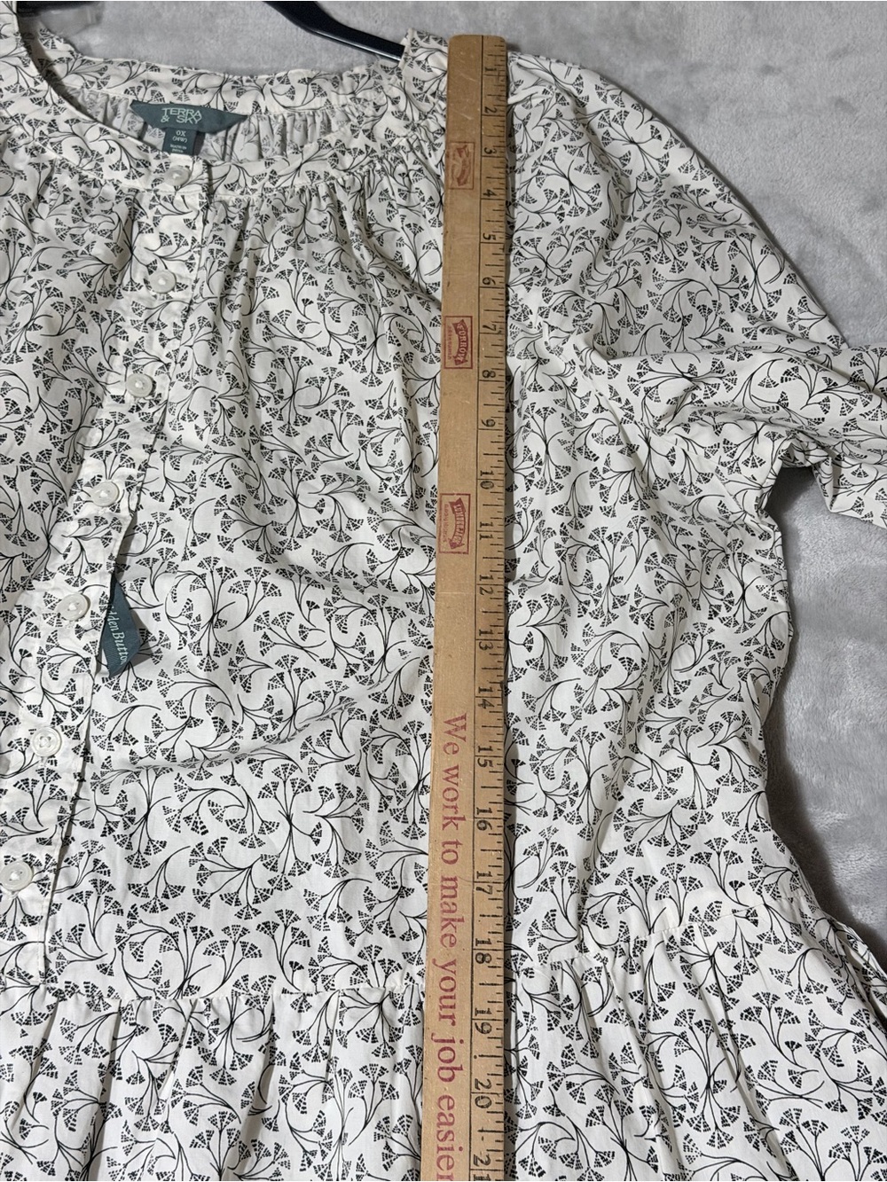 Terra & Sky Cream Floral Tie-Waist Long-Sleeve Dress     Size: (0X/14W) - Picture 10 of 13